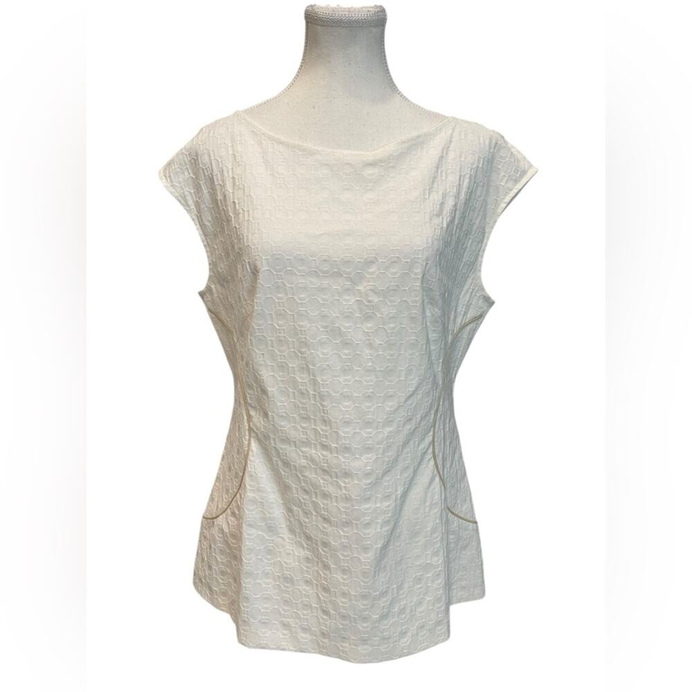 Piazza Sempione Cream Fitted Cap Sleeve Blouse Size:46 NWT